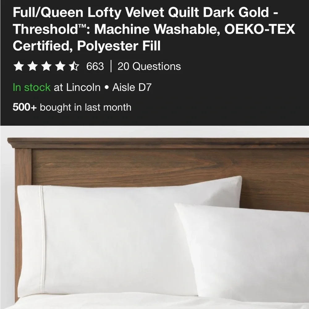 NWT FULL/QUEEN LOFTY VELVET QUILT‎ DARK GOLD THRESHOLD